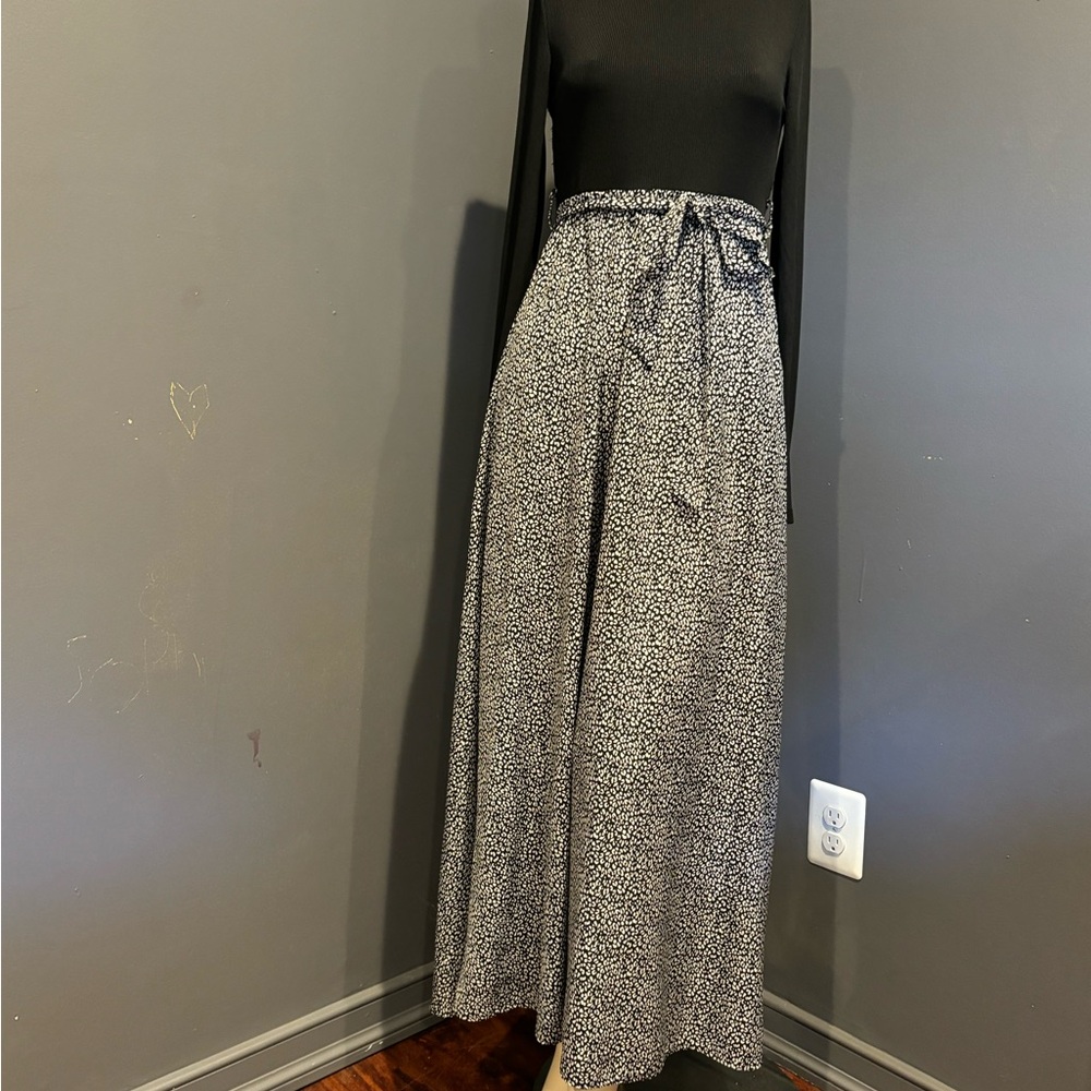 SHEIN Black and White Tie Front Maxi Skirt for Work